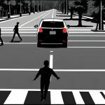 **

A stylized illustration depicting a self-driving car in a "trolley problem" scenario. The car is faced with a decision: swerve to avoid a group of pedestrians, potentially endangering the passenger (represented by a silhouette), or continue straight, risking harm to the pedestrians. Overlaid on the scene are faint lines of code and ethical equations, emphasizing the programming dilemma. The overall tone is thought-provoking and slightly unsettling.

**