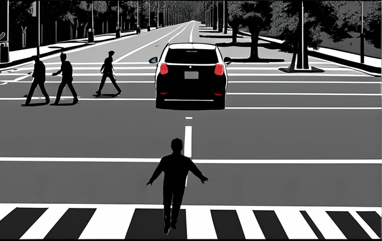 **

A stylized illustration depicting a self-driving car in a "trolley problem" scenario. The car is faced with a decision: swerve to avoid a group of pedestrians, potentially endangering the passenger (represented by a silhouette), or continue straight, risking harm to the pedestrians. Overlaid on the scene are faint lines of code and ethical equations, emphasizing the programming dilemma. The overall tone is thought-provoking and slightly unsettling.

**