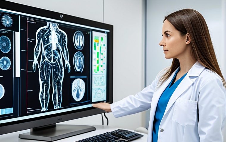 AI in Healthcare**

"A modern hospital room, a doctor in a professional white coat examining a digital medical scan on a large screen, assisted by an AI interface displaying complex data visualizations, fully clothed, appropriate attire, safe for work, perfect anatomy, correct proportions, professional setting, family-friendly, high resolution, detailed, realistic."

**