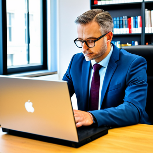 Ethical AI Officer in a Modern Office**

"A professional 'Ethical AI Officer', fully clothed in a modest business suit, working at a computer in a bright, modern office. Shelves are filled with books on ethics, law, and technology. The scene should convey responsibility and thoughtfulness. Perfect anatomy, correct proportions, natural pose. Safe for work, appropriate content, professional, modest, family-friendly, high quality."

**