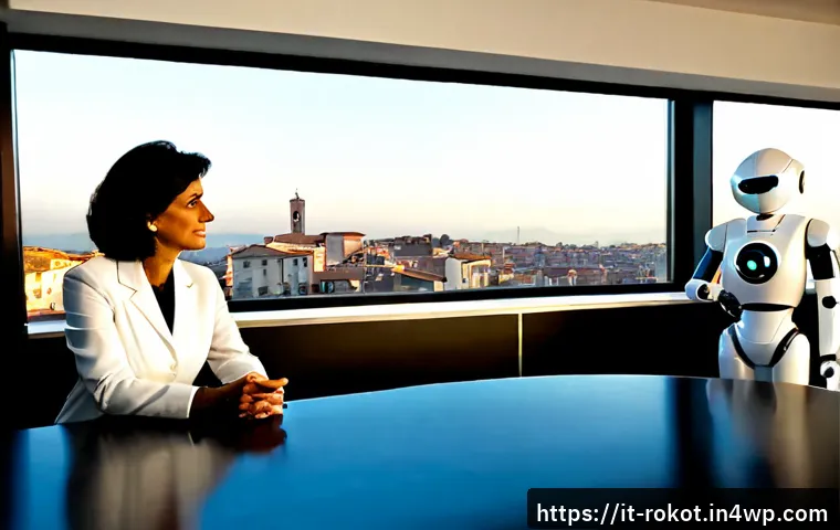로봇 윤리 규범과 기술의 융합 - Photorealistic ethical technology scene in a contemporary Italian research laboratory, a diverse tea...